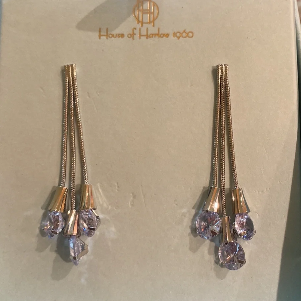 House Of Harlow 1960 Glass Silver Drop Earrings NWT